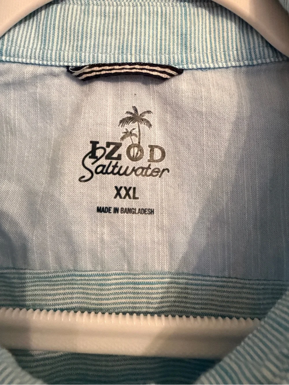 IZOD Saltwater Mens Shirt Blue/ White Fine Stripe Short Sleeve Cotton Size XXL